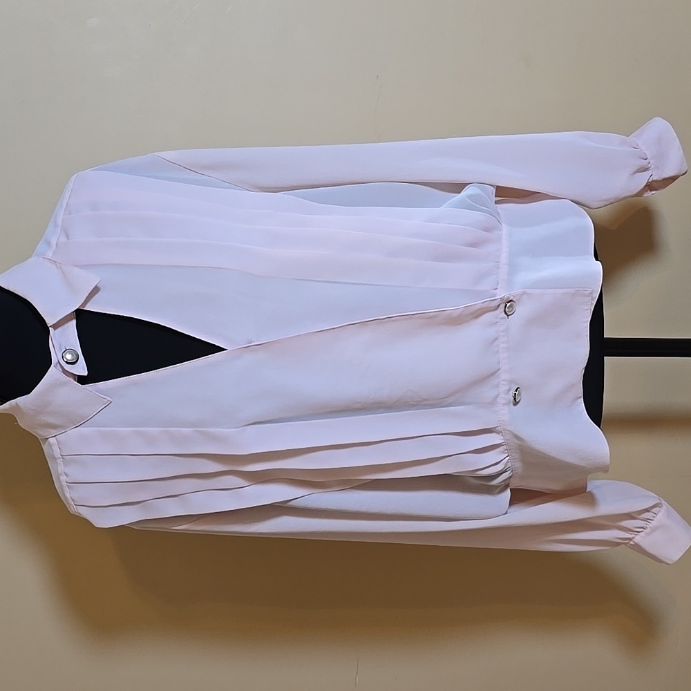 Josephine Blush Pink Pleated Long Sleeve Blouse 16 - Picture 3 of 6